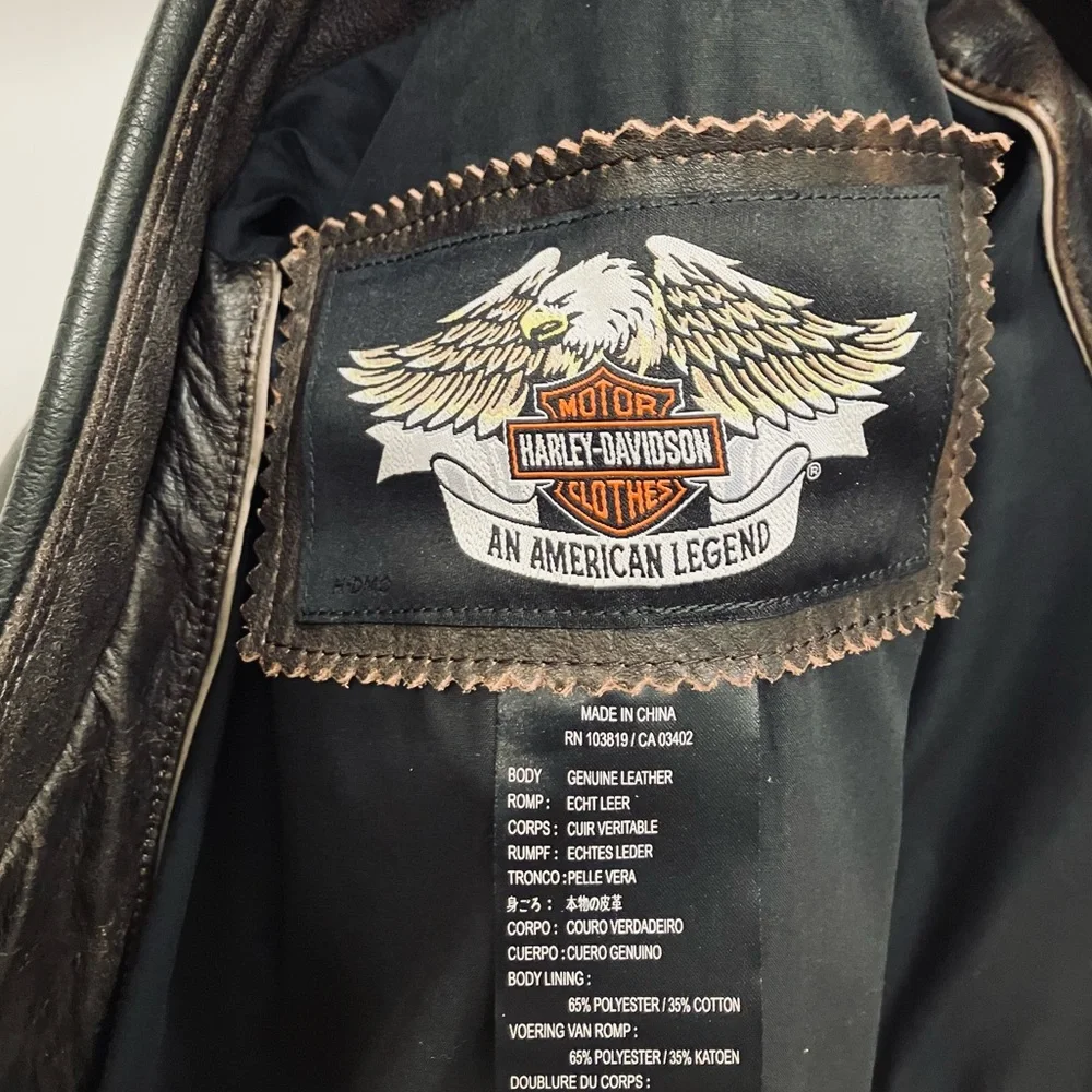 Harley-Davidson Men's Distressed Leather Motorcycle Jacket Medium 97190-10VM - Picture 7 of 15